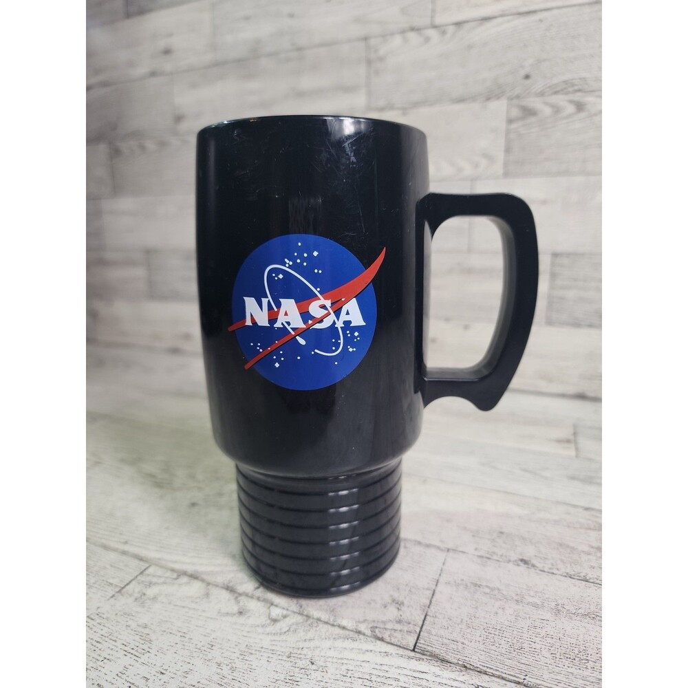 Vintage NASA Kennedy Space Center Cup 6.5" Black Plastic Coffee Handled Mug